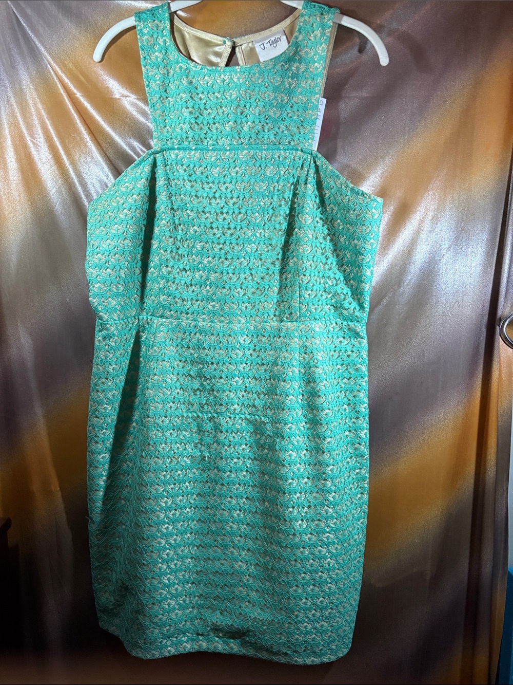 J. Taylor Mint Lace-Texture Midi Dress. F3